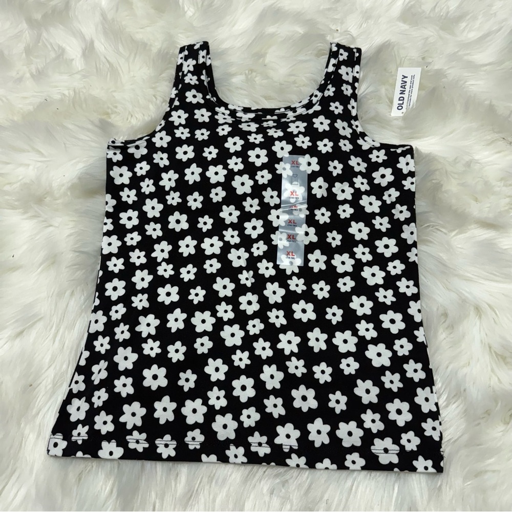 Old Navy Black and White Floral Kids Tank Top